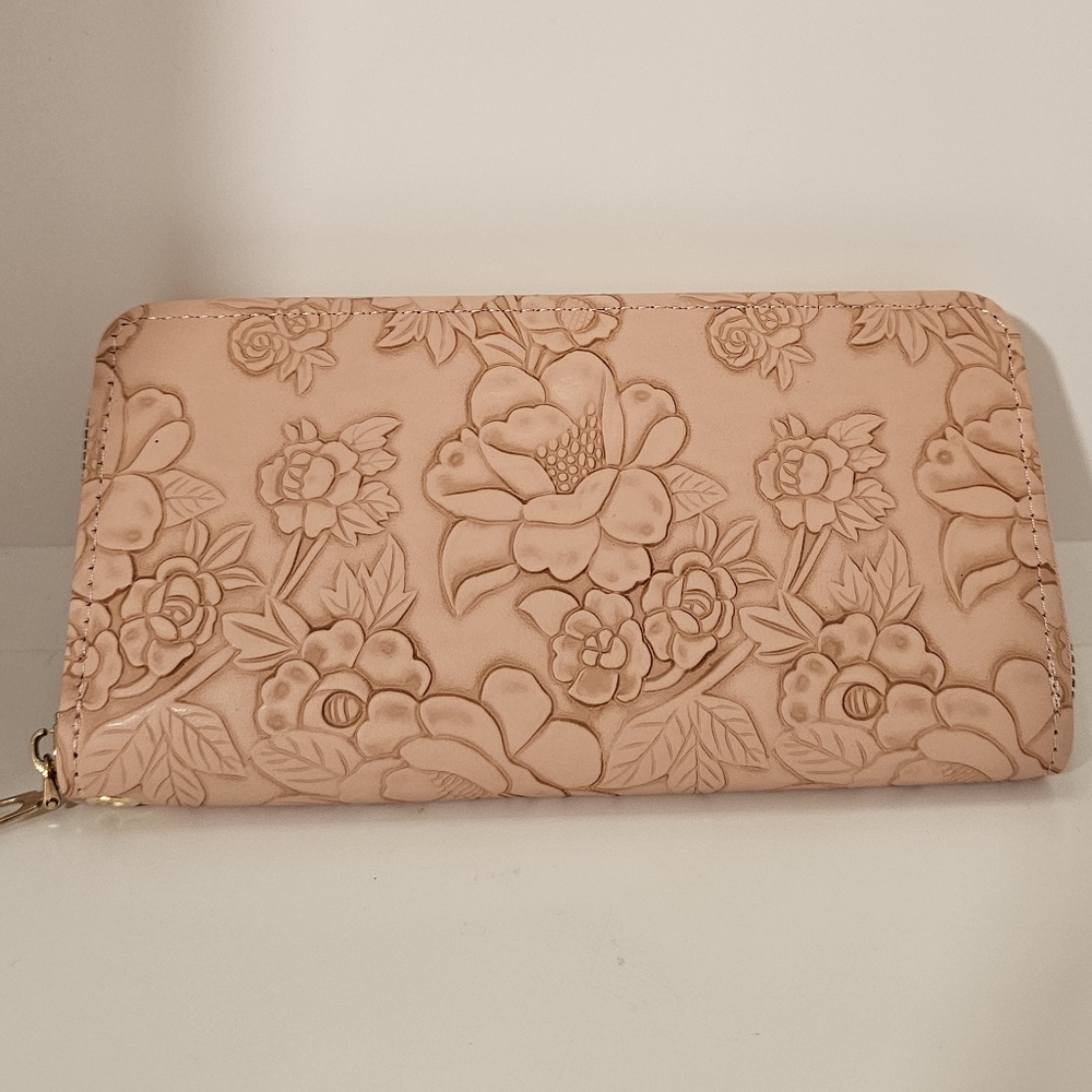 Pink Floral Embossed Wallet/Wristlet